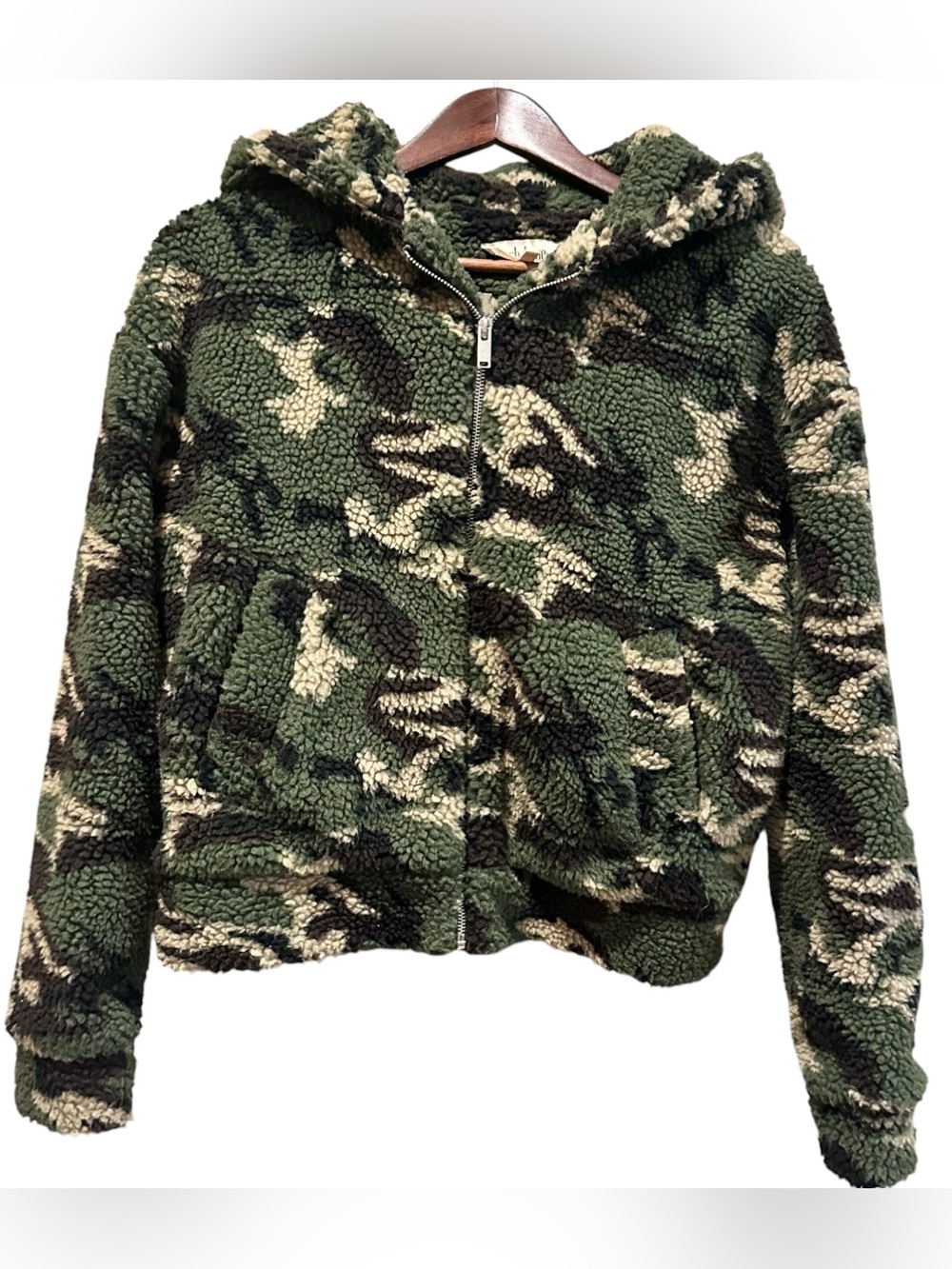 Peach Love California Camo Hooded Full Zip Jacket With Pockets Women’s S